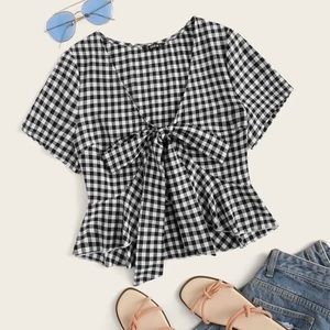 Tie Front Ruffle ahem Ginghqm Top